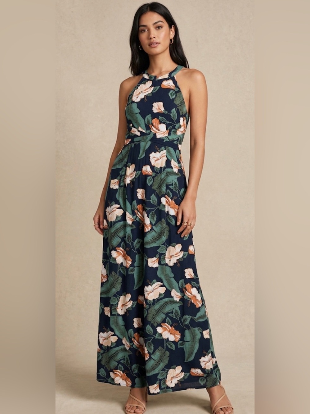 EUC Lulus Tropical Floral Halter Maxi Dress - Size Large